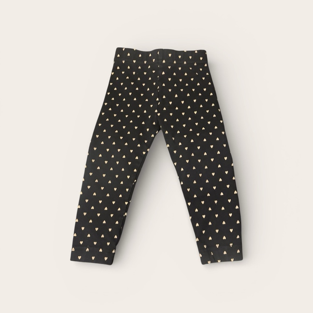 Hanna Andersson 2T Kids Black and Gold Heart Patterned Leggings